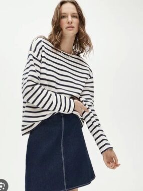J. Crew Heritage terry boatneck sweatshirt - Alegra Stripe Navy Ivory